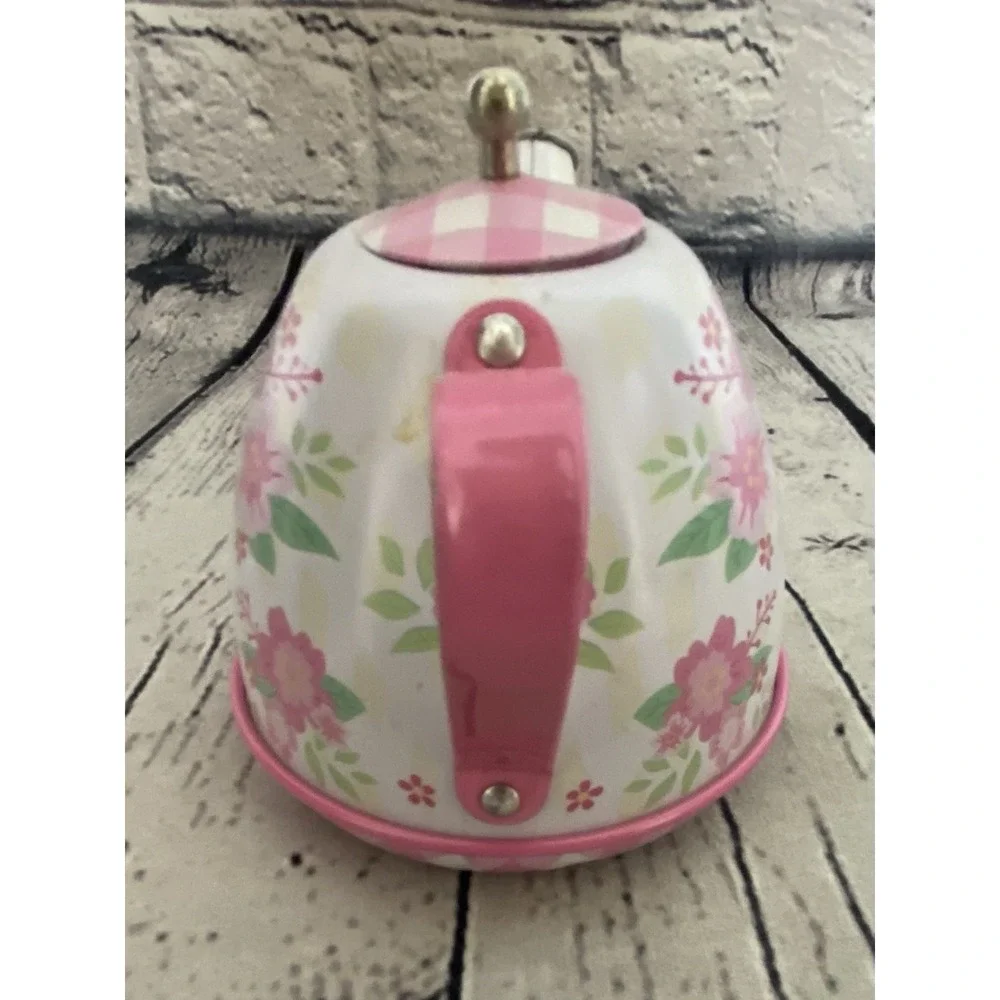 Schylling 15 Piece Tin Tea Set Fancy Tea Teapot Teacups/Saucers Pink Flower 2017